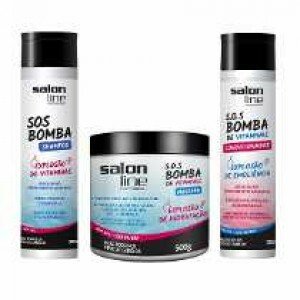 Kit S.O.S Bomba Shampoo 300ml+ Mascara 500g+ Condicionador 300ml Salon Line