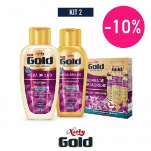 Kit 2 Niely Gold Mega Brilho Shampoo 300ml + Condiconador 200ml + 3 Ampolas Tratamento 15ml